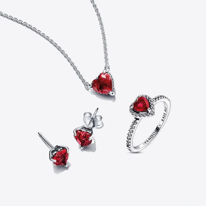 Red Heart Necklace, Earrings and Ring Gift Set