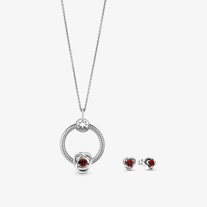 January Birthstone Eternity Circle O Pendant and Earrings Set